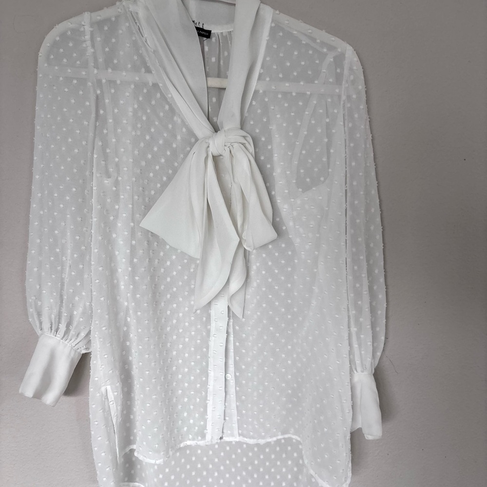 Adrianna Papell Ivory Polka Dot Blouse with Tie